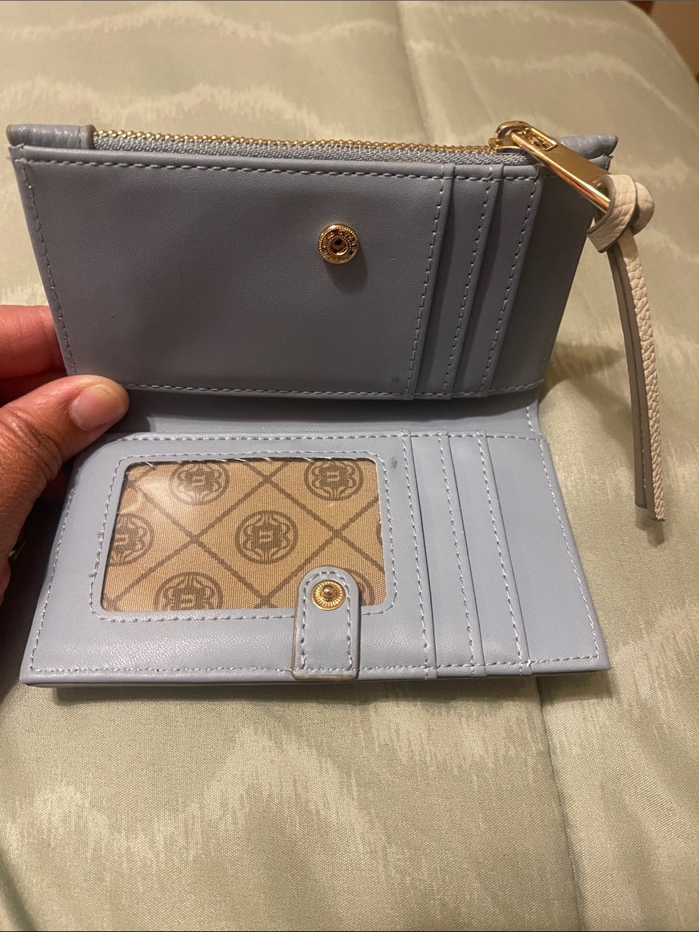 Nanette Lepore Blue and Cream Slim Leather Card Holder with Zip - Picture 4 of 4
